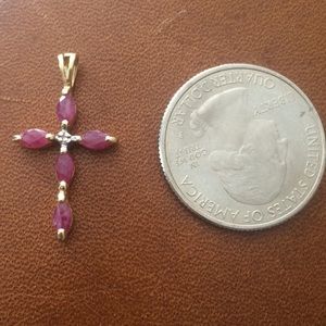 ⚡️SALE⚡️14k 14 k Yellow Gold Ruby & Diamond Cross
