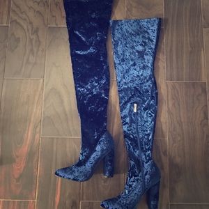 Women's thigh high royal blue velvet boot