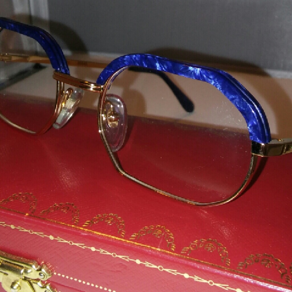 Mens 18K & BLUE BUFFALO HORN vintage eyeglasses!!