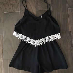 Women's black and white floral romper