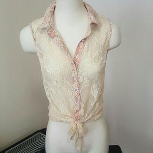 Cute Lace Button-up Crop Top