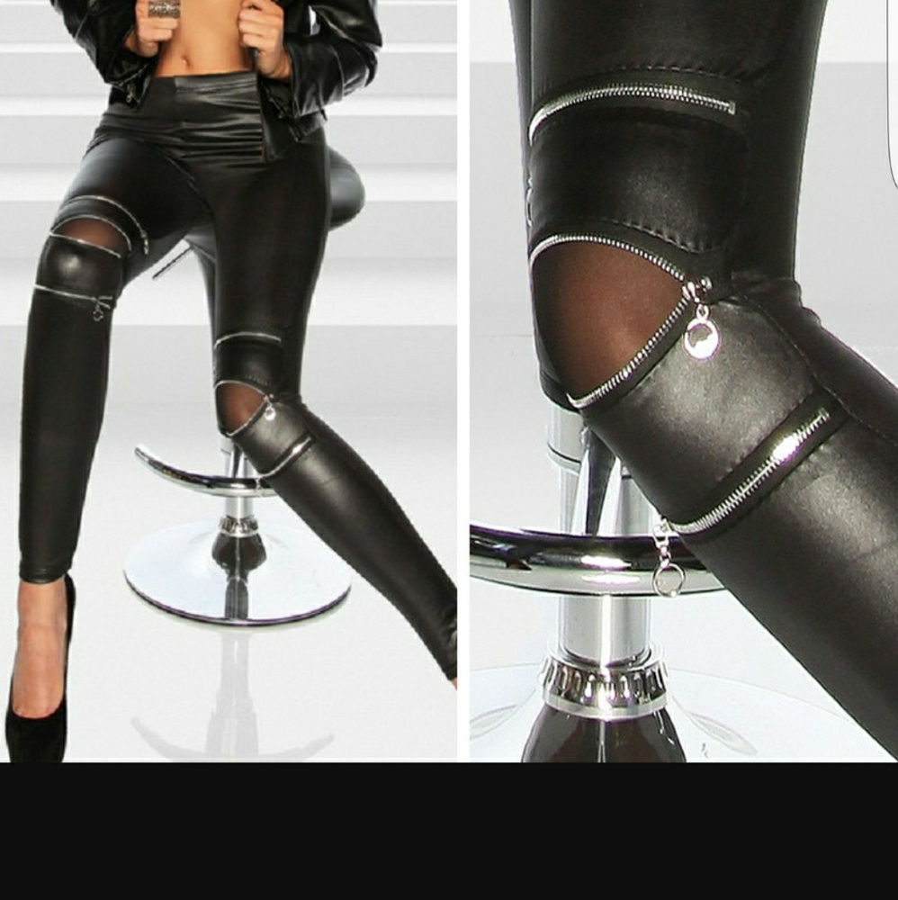 Black Zipper Rocker Leggings - Picture 2 of 3