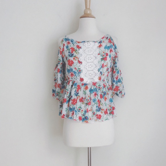 LOWEST ❗️Floral rayon off-shoulder top ivory - Picture 3 of 7