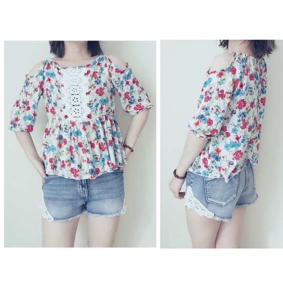 LOWEST ❗️Floral rayon off-shoulder top ivory - Picture 2 of 7