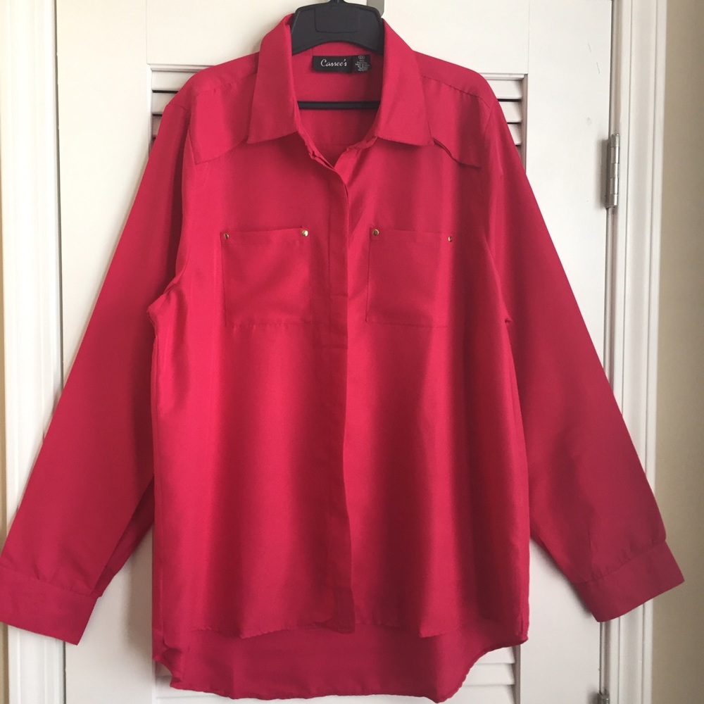 Cassee's button down blouse, hot pink, size 2X