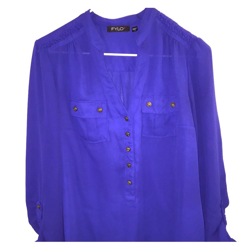 Sheer Half Button Top with Convertible Sleeves