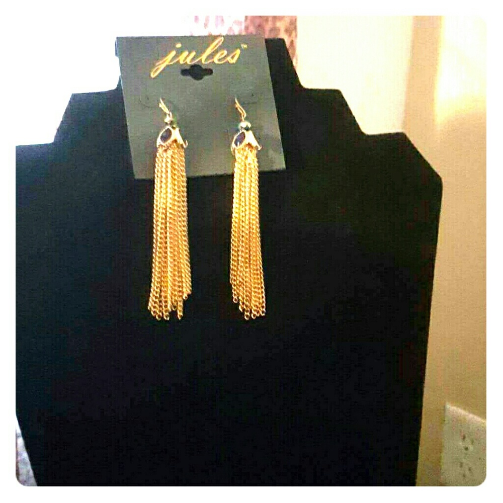 Dangling Fringed Gold-tone Earrings