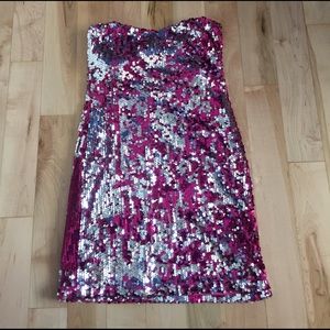 Strapless Sparkly pink mini dress