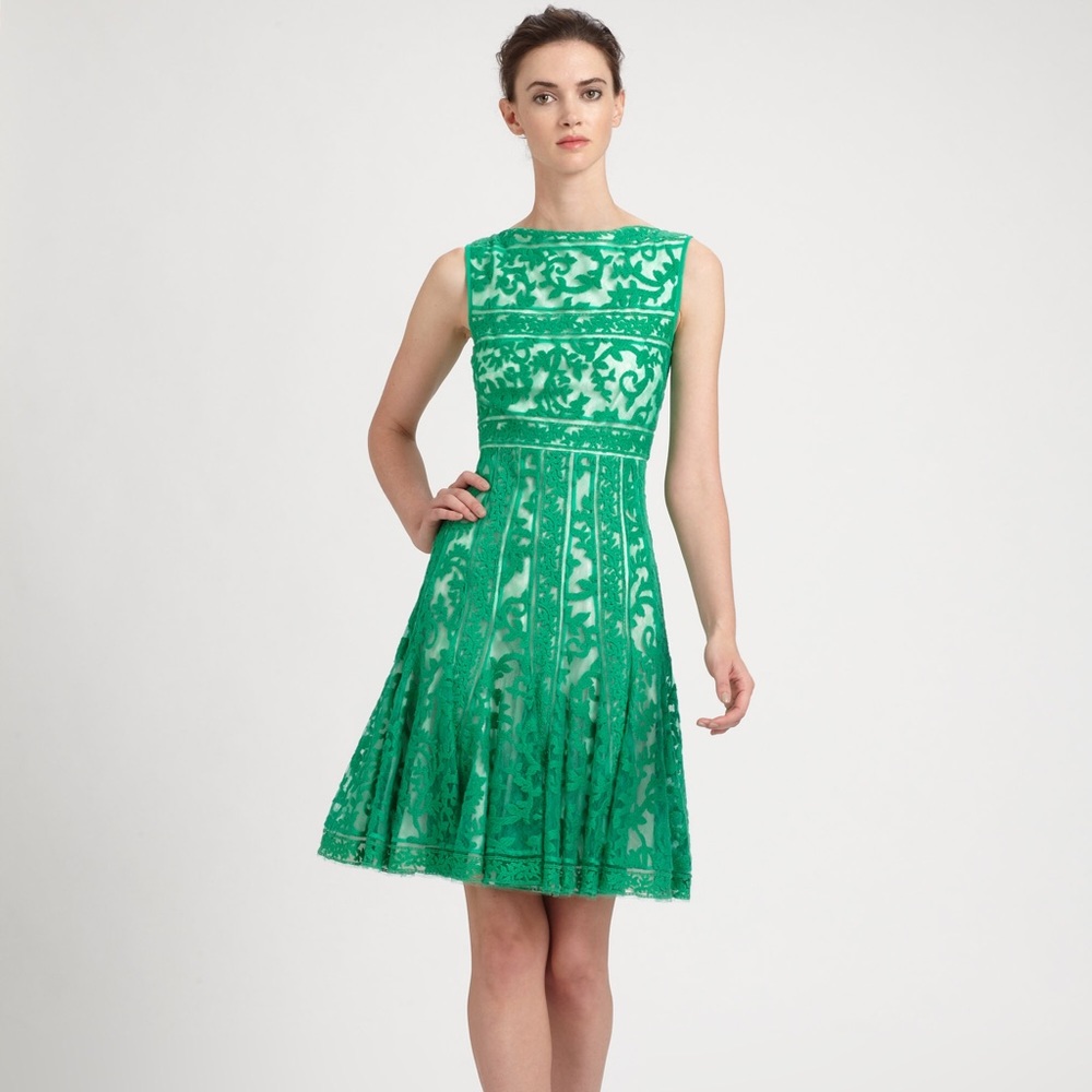 Tadashi Shoji green lace dress