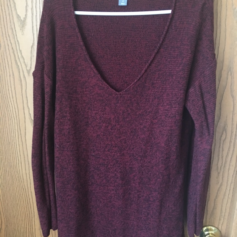 Burgundy and Black oversized v neck sweater