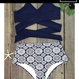 High wasted , cross top bikini set