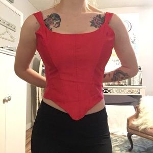 Red satin sexy cropped top