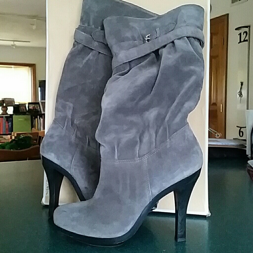 Michael Kors Kincade Slouch Gray Suede Heeled Boot