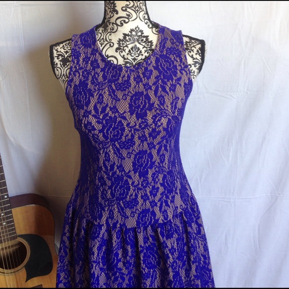 Cobalt & Nude Lace Drop Waist Fit & Flare Dress - Picture 2 of 4