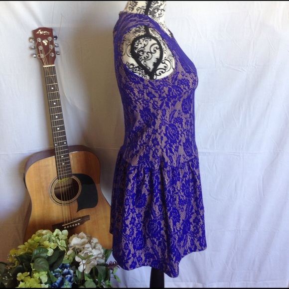 Cobalt & Nude Lace Drop Waist Fit & Flare Dress - Picture 3 of 4