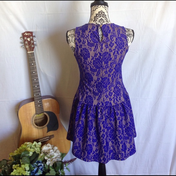 Cobalt & Nude Lace Drop Waist Fit & Flare Dress - Picture 4 of 4