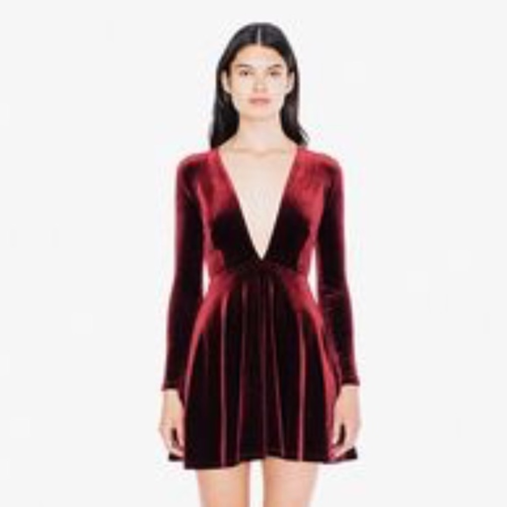 America Apparel Red Velvet V-neck dress