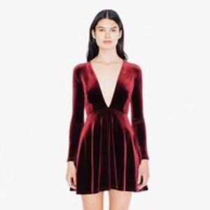 America Apparel Red Velvet V-neck dress