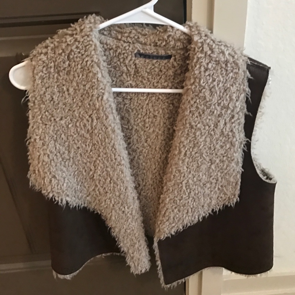 Faux fur and faux leather vest