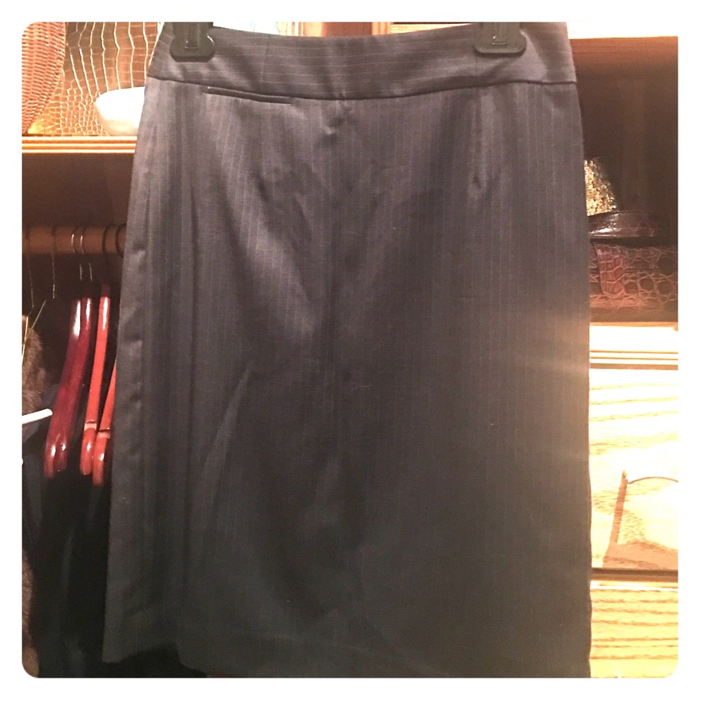 JCrew grey pencil skirt w/ ivory pinstripe