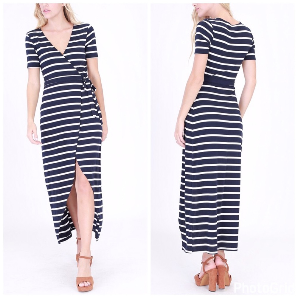 LAST 1! 💕Microfiber hi lo navy maxi wrap dress! - Picture 4 of 4