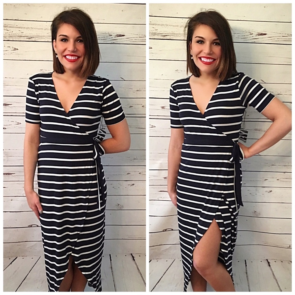 LAST 1! 💕Microfiber hi lo navy maxi wrap dress! - Picture 3 of 4