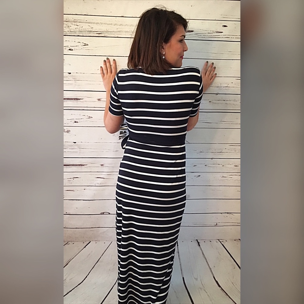 LAST 1! 💕Microfiber hi lo navy maxi wrap dress! - Picture 2 of 4