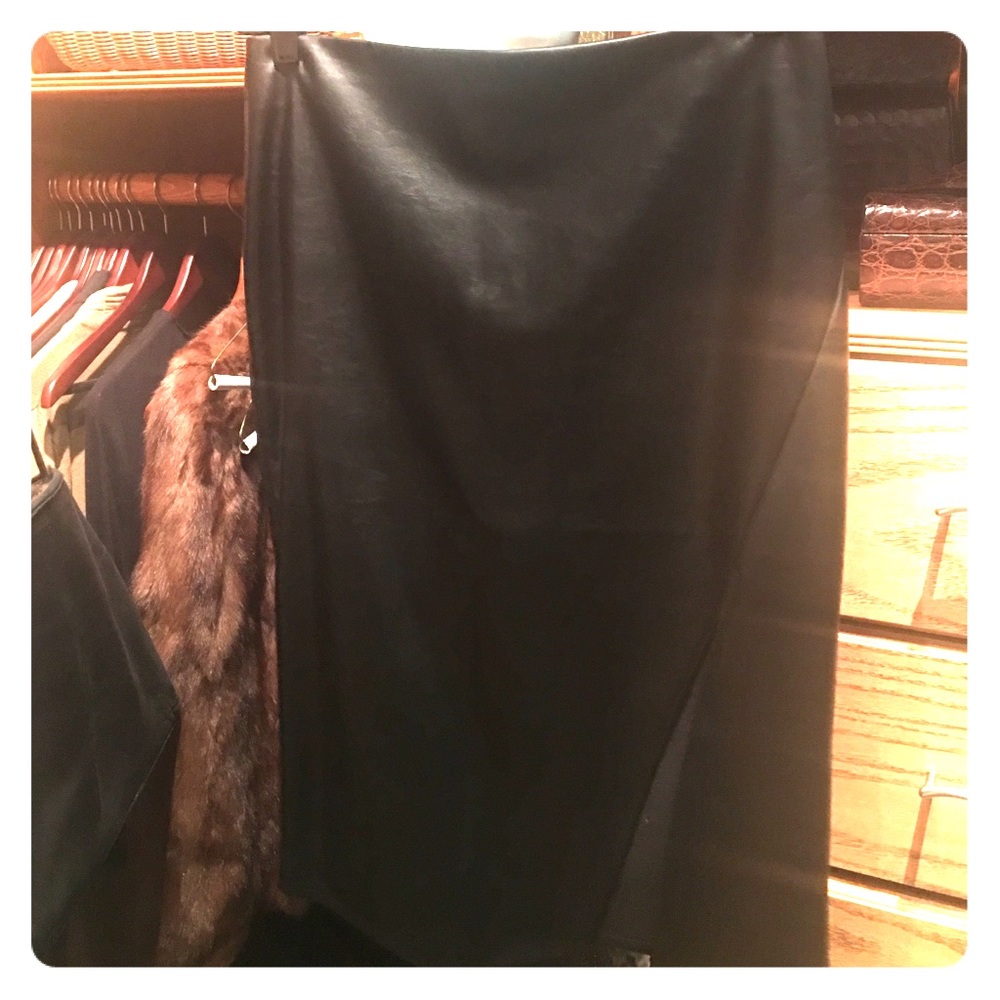 Black Leather-like pencil skirt w/ front side slit