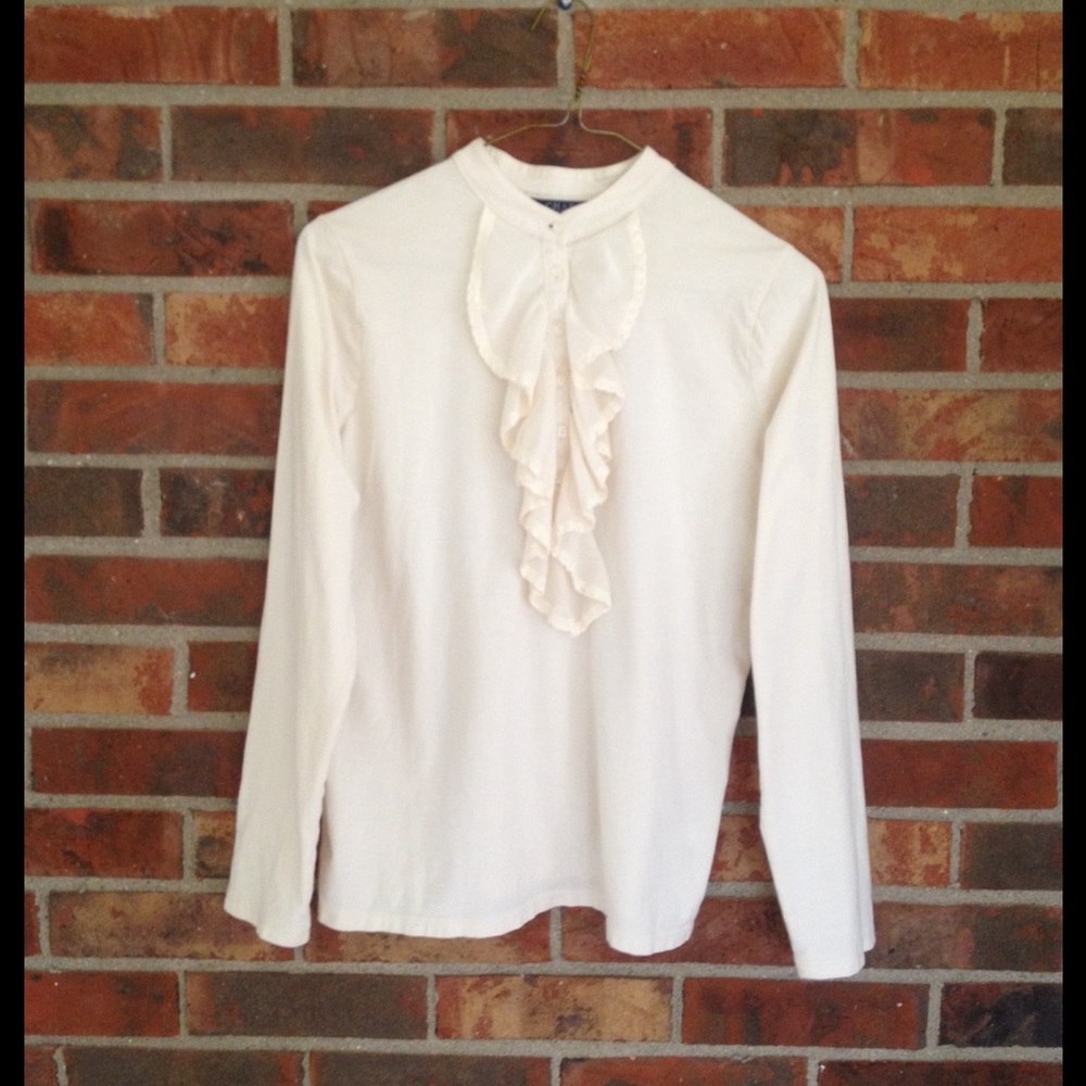 Chaps White Long Sleeve With Decorative Ruffles