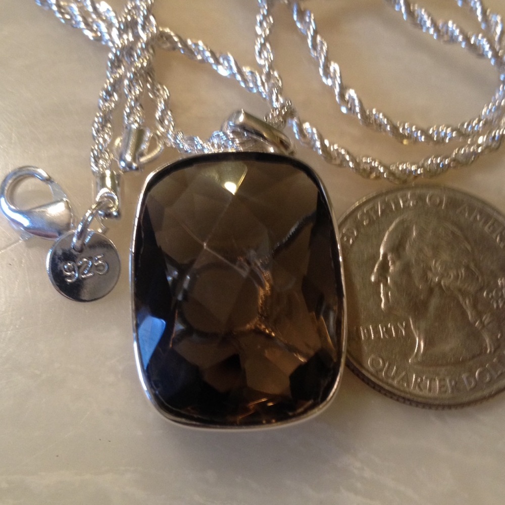 Huge Sterling Silver Smoky Topaz Necklace