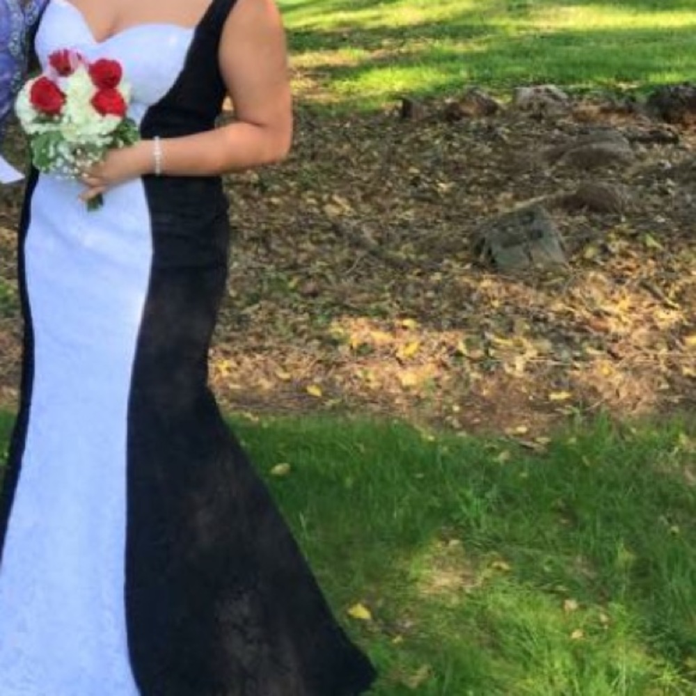 Black and white lace beautiful prom dress
