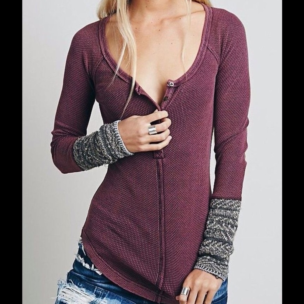 Free People Alpine Cuff Top Plum Sweater, Small