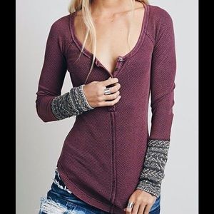 Free People Alpine Cuff Top Plum Sweater, Small