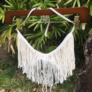 LSPACE Audrey fringe halter bikini top- cream