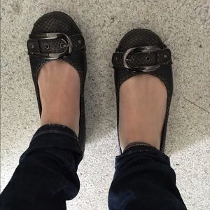 Cathy Jean flats with animal skin & buckle detail