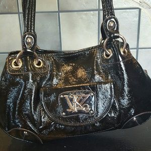 Kathy van zeeland faux leather SHINY black purse