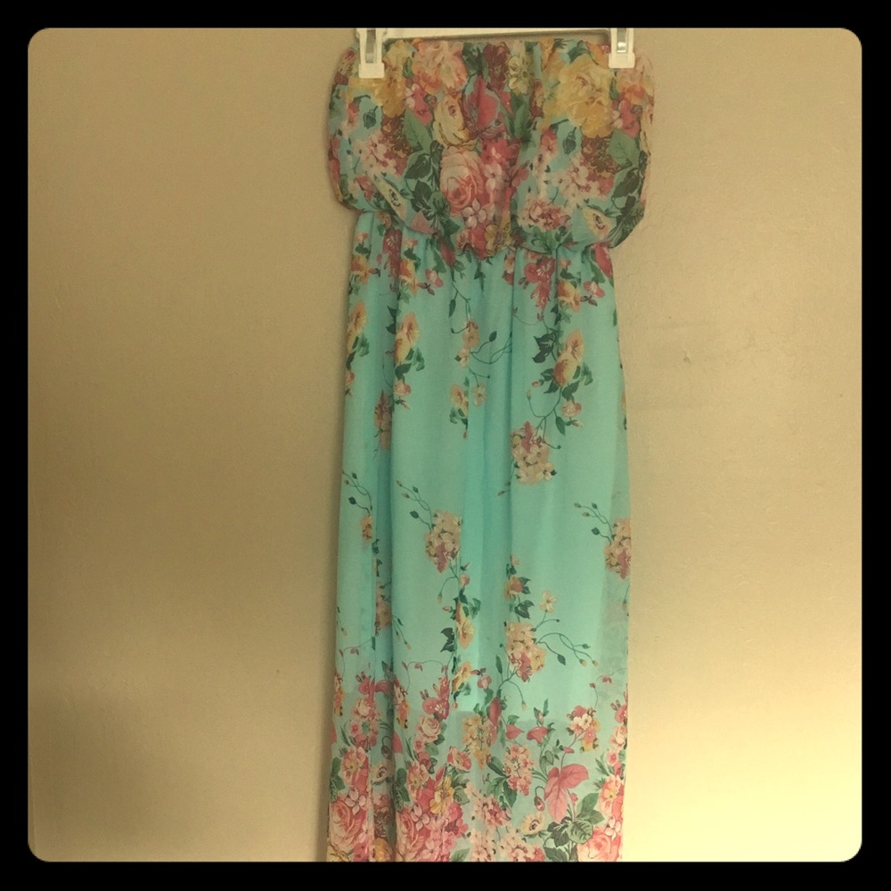 Strapless printed maxi dress