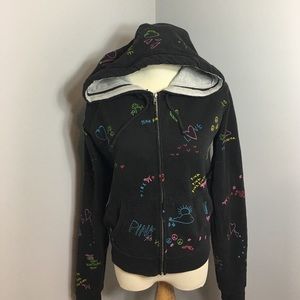 PINK Black & Color Stitched Zip Up Hoodie