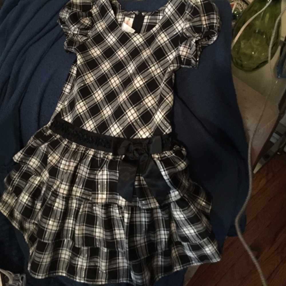 Black ,white & silver dress with black satin bow
