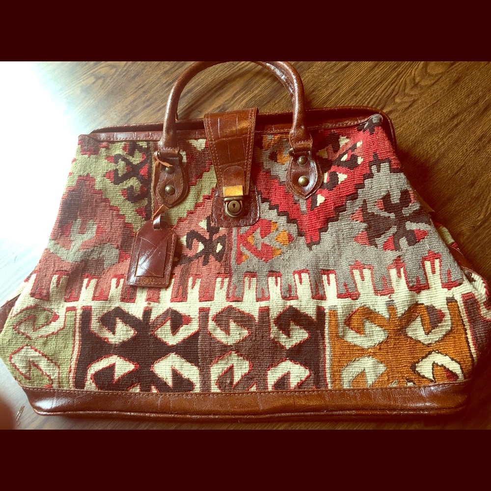 Overnight Large Travel Antique Turkish Kilim Bag.