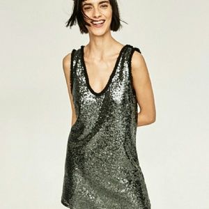 ZARA NWT V neck sequence backless dress