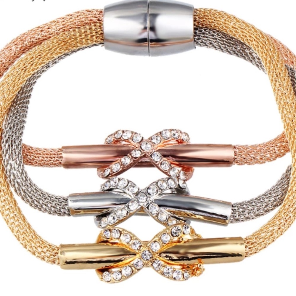 Tricolor Crystal Infinity Pendant Bangles; 3PC/Set