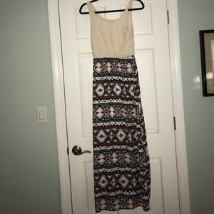 Floor Length Printed/Lace Maxi Dress