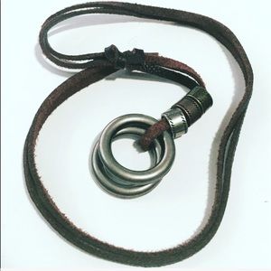 πLeather Adjustable Double Circle Pendant