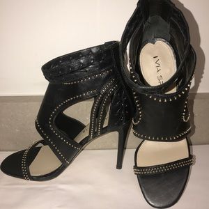 Open Toe Leather Caged Studded Sandal