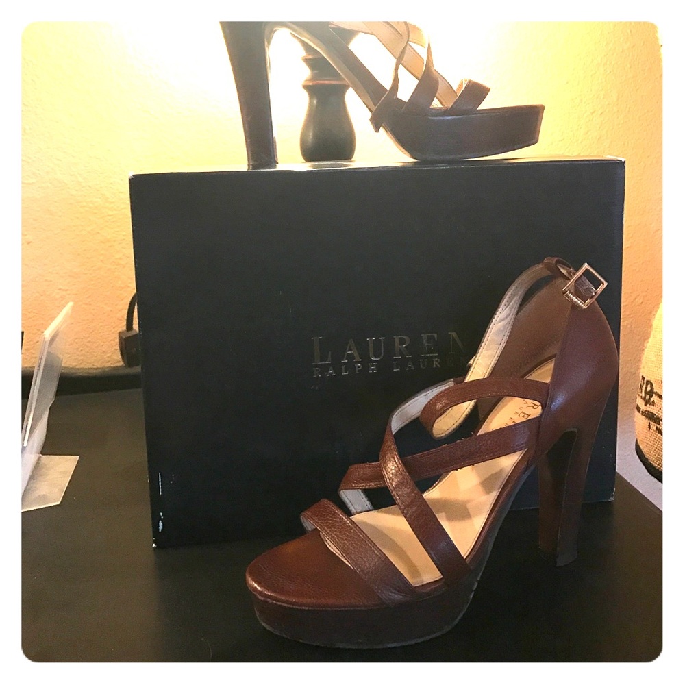 Lauren Ralph Lauren tan platform strappy heels