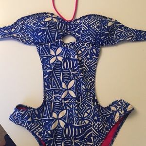 blue & white monokini