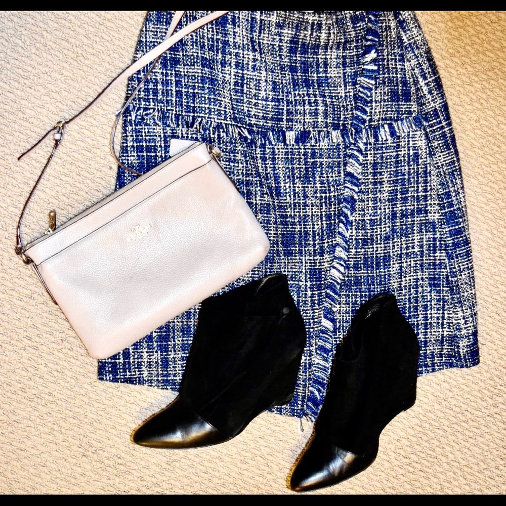 Halogen blue tweed A-line pencil skirt.