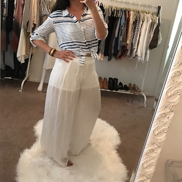 High Waisted White Palazzo Pants - Picture 4 of 8