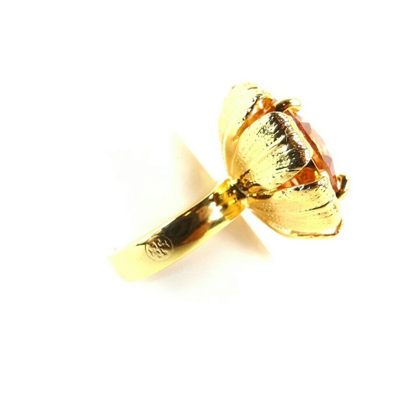 Tory Burch Leah Ring Gold Flower Champagne Size 6 - Picture 1 of 2